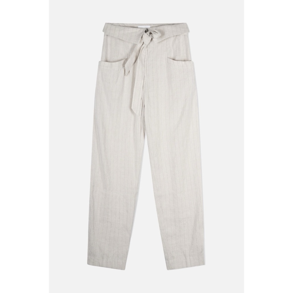 Jonathan Simkhai Penny Draped Textured Taped Belted Crop Linen Pant - Picture 2 of 11